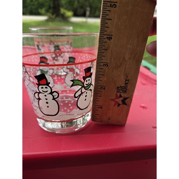 Vintage Libbey Dancing Snowmen Lowball Glasses Holiday Tumblers 12 oz Set 2 - Picture 2 of 8